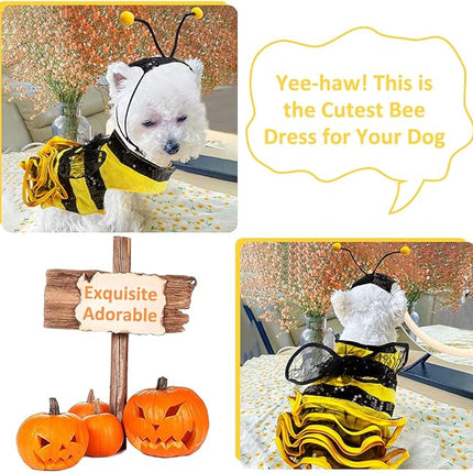 Bee Bumblebee Dog Costume - Dog Halloween Costume Funny Pet Halloween Outfit Apparel with Cap for Small Medium Dogs & Cats Christmas Birthday Party Photo Props
