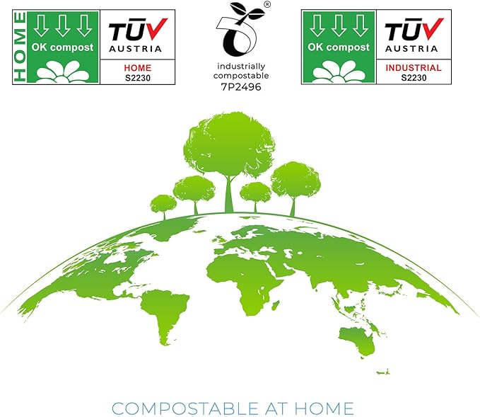 100% Compostable Dog Poop Bags - EN13432 Home Compost Certified Dog Waste Bags, 120 Count (8 Rolls) - Easy Open - Large and Thick