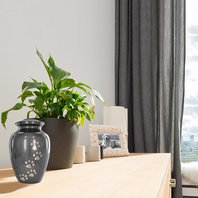 Trupoint Memorials Small Pet Urn for Dogs and Cats Ashes, Paws Print Grey Cremation Urns for Pets up to 17 lbs