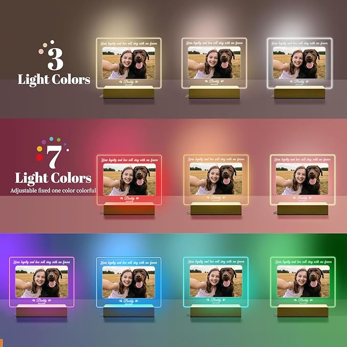 Personalized Pet Memorial Gifts, Pet Loss Gifts in Memory of Dog Night Lights, Custom Dog Memorial Plaque, Cat Memorial Photo Frame (Design #2)