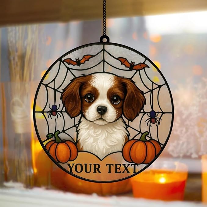 Custom Stained Glass Dog Halloween, Personalized Pumpkin Dog Portrait from Photo, Spooky Dogs Fall Decor, Dogs Witch Halloween, Pet Sympathy Gift, Pet Memorial Decor /21