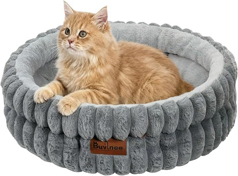 Cat Beds for Indoor Cats, Washable Round Bed for Small Dogs, Soft Pet Bed for Puppy and Kitten with Anti-Slip Bottom (Gray, 20in)