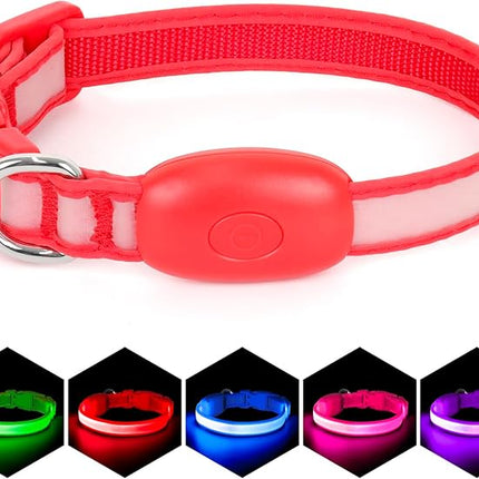 Light up Collar for Small Dog,Vizpet XS Adjustable Size Nylon Collar USB Rechargeable Bright Safety Pet Collar for Cats Small Dogs(Red, X-Small[ 8.66-11.9 inch/22cm-30cm])