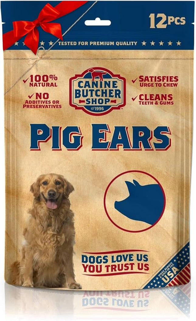 Pig Ears for Dogs Large Made in USA, Pig Ears Dog Treats, Large & Small Dogs, Aggressive Chewers, Dog Chews Long Lasting (12-Pack)