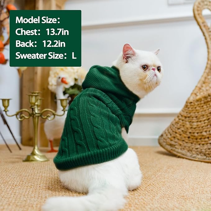 PUPTECK Winter Dog Cat Sweater Coat - Soft Cold Weather Clothes Knitwear for Kitties & Small Dogs Indoor Outdoor Walking Warm, Knitted Classic for Doggies Kitties Girls Boys, Green M