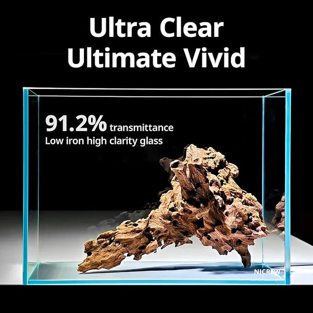 NICREW 2.5 Gallon Nano Nature Aquarium Kit, Ultra-Clear Rimless Desktop Fish Tank with Light and Filter, Perfect for Small Fish, Shrimp, or Betta, Basic Version, Clear