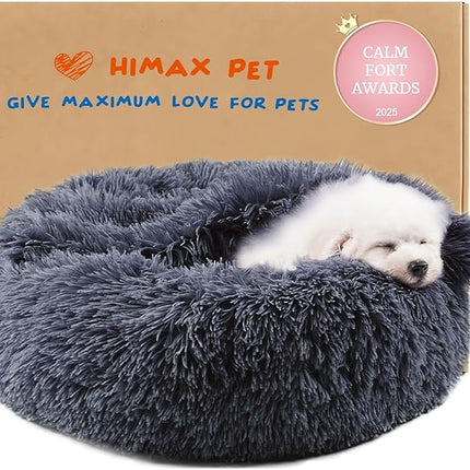 Himax Dog Beds for Small Dogs, Donut Dogs Beds with Blanket Attached, Calming Dog Bed Washable (20"/26"/35") Grey