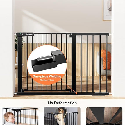COMOMY 30" Tall Baby Gate for Stairs Doorways, Fits Openings 29.5" to 46" Wide, Auto Close Extra Wide Dog Gate for House, Pressure Mounted Easy Walk Through Pet Gate with Door, Black