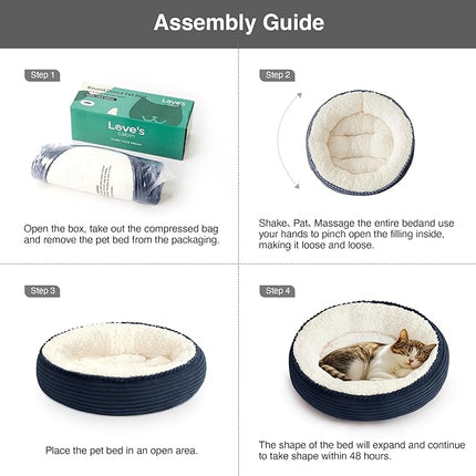 Love's cabin Round Donut Cat and Dog Cushion Bed, 20in Pet Bed for Cats or Small Dogs, Anti-Slip & Water-Resistant Bottom, Super Soft Durable Fabric Pet beds, Washable Luxury Cat Dog Bed Navy Stripe