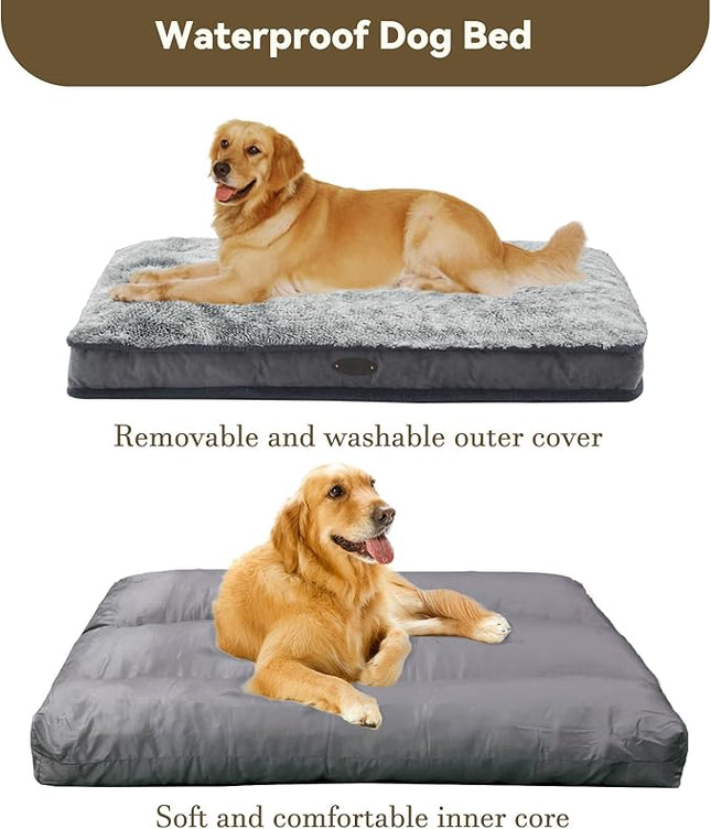 Dog Bed for Large, Medium Dogs Breeds, Deluxe Plush Dog Crate Beds, Comfy Kennel Pad, Pet Sleeping Mat, Waterproof, Removable and Machine Washable Cover & Non-Slip Bottom, 40"X28" Grey
