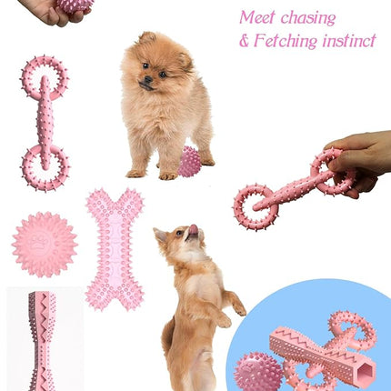 4 Pack Puppy Toys for 2-8 Months Pets Dog Chew Toy for Small Puppies Teething Toys for Cleaning Teeth Cute Pink Small Dog Toys Soft Durable Interactive Chew Toy Puppy Supplies Starter Kit (Pink)
