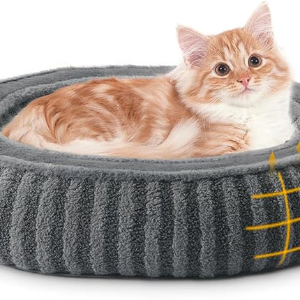 Small Dog Beds for Small Dogs, Washable Cat Beds for Indoor Cats with Anti-Slip Bottom, Supportive Soft Calming Sleeping Pet Bed for Puppy and Kitten, 21 inches, Grey