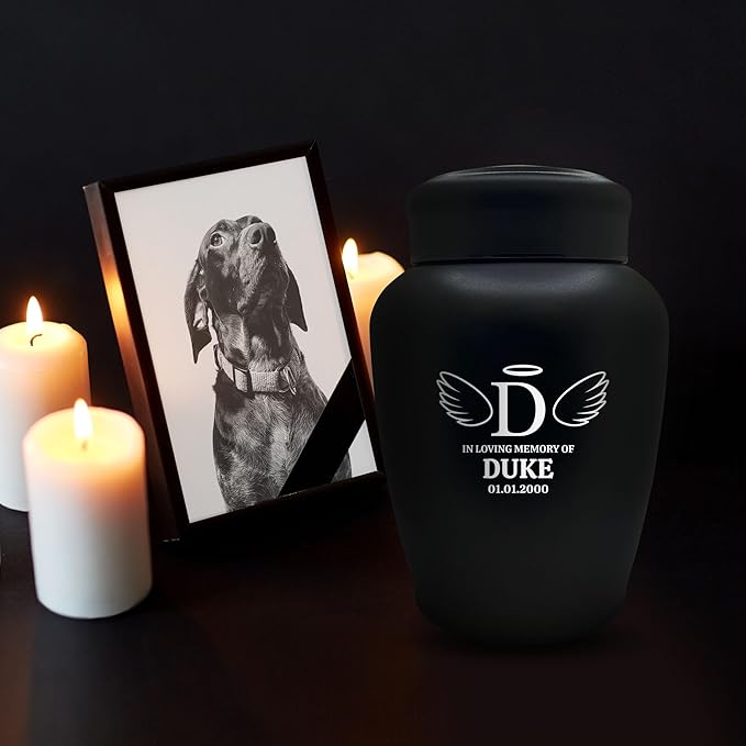 Personalized Custom Dog Urn Engraved Dog Name and Date - Stainless Steel Large Cremation Urns for Large Dog's Ashes with Airtight Closure | 150 Cu in. Capacity | Paw Print Heart