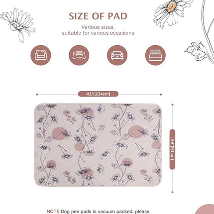 IEUUMLER Washable Pee Pads for Dogs, 2 Pack Non-Slip & Waterproof Pack Whelping Pad, Reusable Washable Puppy Potty Training Pad with Fast Absorbent for Playpen EU007 (Pink Daisy, 36"X41"-2pcs)