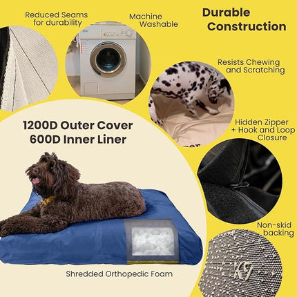 K9 Ballistics Tough Rectangle Pillow Large Dog Bed - Removable Cover, Washable, Durable & Water Resistant Dog Bed Made for Big Dogs 40"x34", Obsidian Black