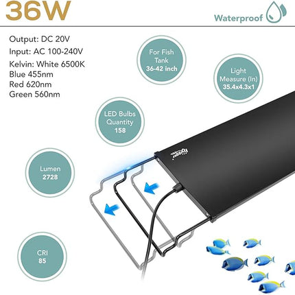 hygger 36W 24/7 Lighting Aquarium LED Light, Sunrise-Daylight-Moonlight Mode and DIY Mode, Adjustable Timer Adjustable Brightness Fish Tank Light with Extendable Bracket 7 Colors for Planted Tank