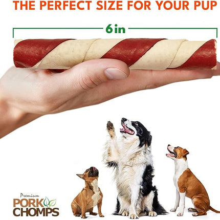 Pork Chomps Baked Pork Skin Dog Chews, 6-inch Twists, Bacon Flavor Wrap, 4 Count (Pack of 2)