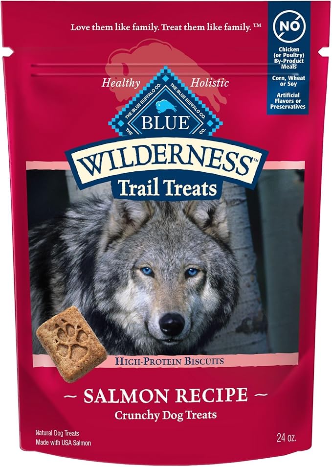 Blue Buffalo Wilderness Trail Treats Crunchy Dog Biscuits, Grain-Free and High-Protein Dog Treats Made with Natural Ingredients, Salmon Recipe 24-oz Bag