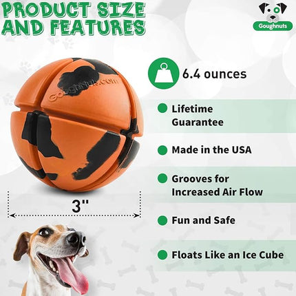 Goughnuts – Virtually Indestructible Ball - Guaranteed Dog Chew Toys for Aggressive Chewers Like Pit Bulls, German Shepherds, and Labs from 30-70 Pounds - Tough and Durable Natural Rubber - Orange