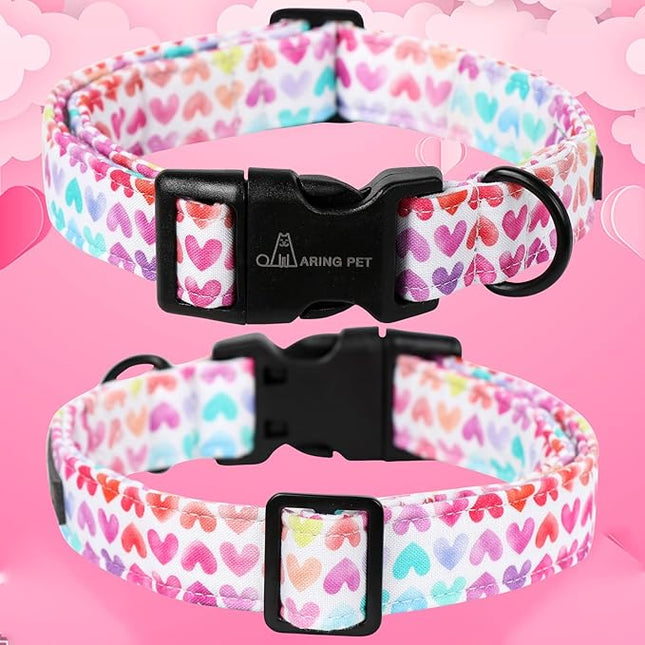 ARING PET Valentine's Day Dog Collar, Cute Colorful Heart Pet Collars with Quick Release Buckle for Puppy Small Medium Large Boy Girl Dogs-S