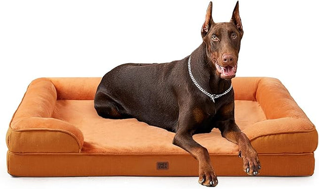 EHEYCIGA Orthopedic XL Dog Beds, Waterproof Memory Foam Dog Bed for Extra Large Dogs, Non-Slip Bottom and Egg-Crate Foam Big Pet Couch Bed with Washable Removable Cover,Pumpkin Orange