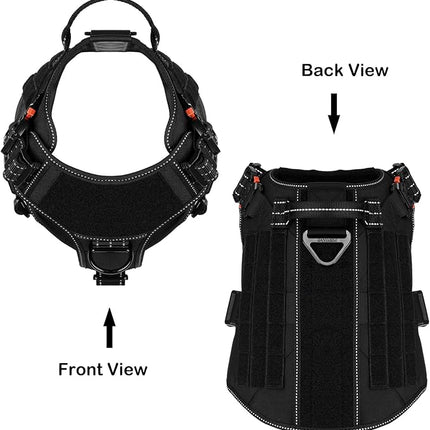 ICEFANG Tactical Dog Harness, X-Large Size,2X Metal Buckle,Working Dog MOLLE Vest with Handle,No Pulling Front Leash Clip,Hook and Loop Panel (Black,XL (Pack of 1))