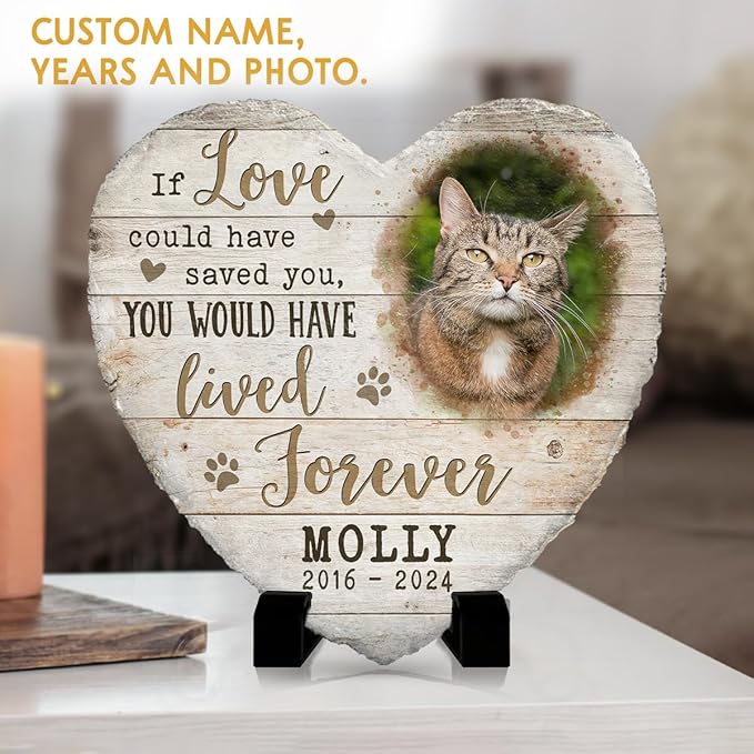 Custom Memorial Stones for Cats - 'If Love Could Have Saved You' Pet Memorial Heart Stone - Condolences Gift for Loss - Cat Paw Prints - Choose Heartfelt Quote