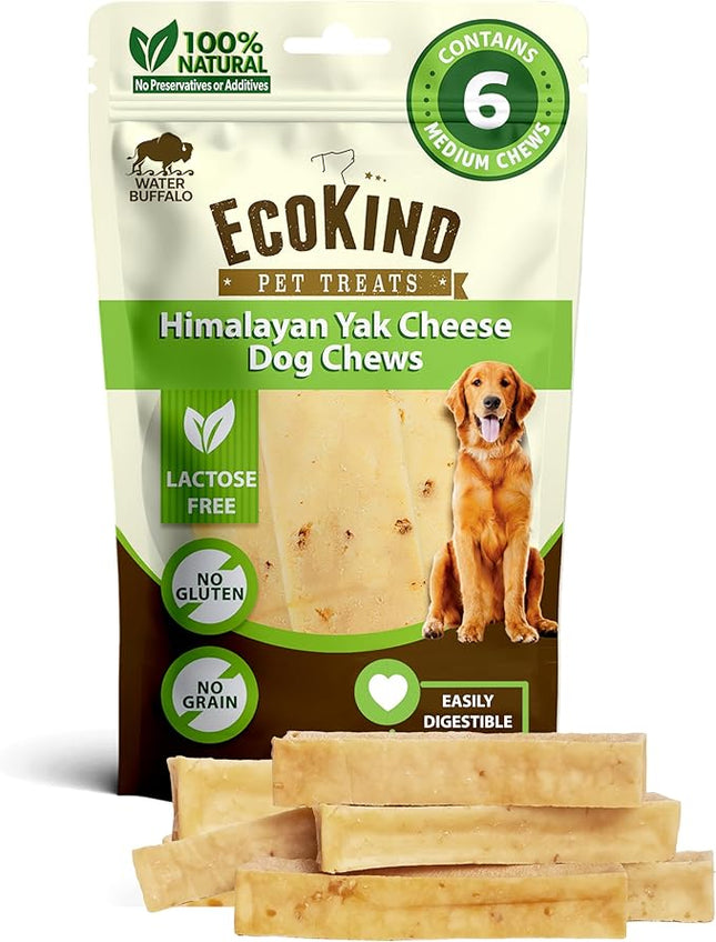 EcoKind Premium Gold Yak Cheese Himalayan Dog Chews, Healthy Dog Treats for Medium Dogs, All Natural, High Protein Dog Chew, Water Buffalo, Medium - 6 Chews