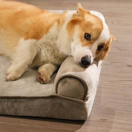 Amazon Basics Dog Bed with Cooling Gel Memory Foam, Pressure-Relief Support for Dogs up to 90lbs, Non-Slip Bottom, Machine Washable Cover, Extra Large Sized (44" x 35"), Taupe