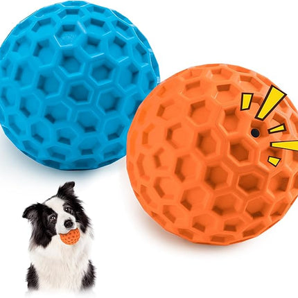 HIPPIH Indestructible Squeaky Dog Toys, Interactive Dog Balls 2 Pack, Chew Toys for Aggressive Chewers, Natural Rubber Puppy Toy for Large/Medium Dogs, Tough Puppy Teething Toy, Relieve Anxiety