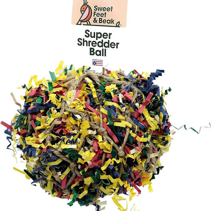 5” Super Shredder Ball Bird Toy - Fun Foraging Toys for Birds w/ Colorful Paper & Wooden Treasures - Easy to Hang Shredding Toys for Birds - Bird Shredding Toys for Cockatiels, Parrots & More