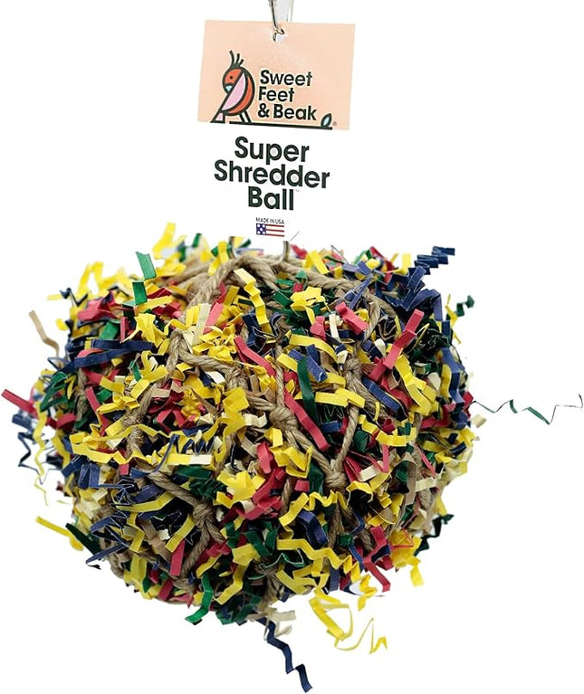 5” Super Shredder Ball Bird Toy - Fun Foraging Toys for Birds w/ Colorful Paper & Wooden Treasures - Easy to Hang Shredding Toys for Birds - Bird Shredding Toys for Cockatiels, Parrots & More