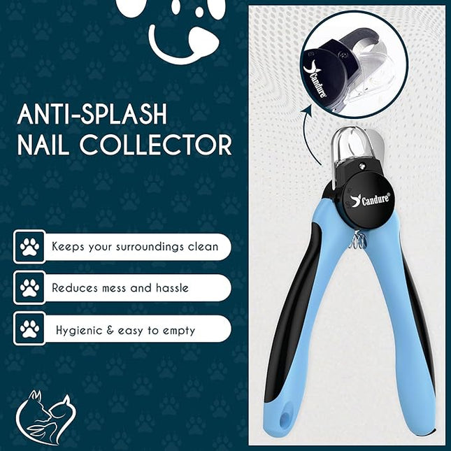 Candure LED Dog Nail Clippers with Light - Pet Nail Clippers with Light for Dogs & Cats, Sharp Stainless Steel Blades for Thick Nails, Safe Grooming Trimmer with Nail File (Sky Blue)