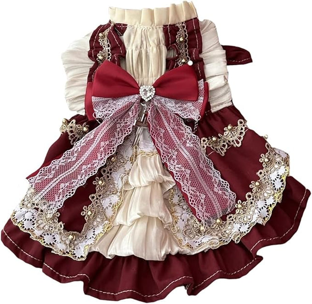 Fashion Sweet Puppy Dog Lace Princess Dress for EXTRAL Small and Small Dog A-WineRed-1 XX-Small