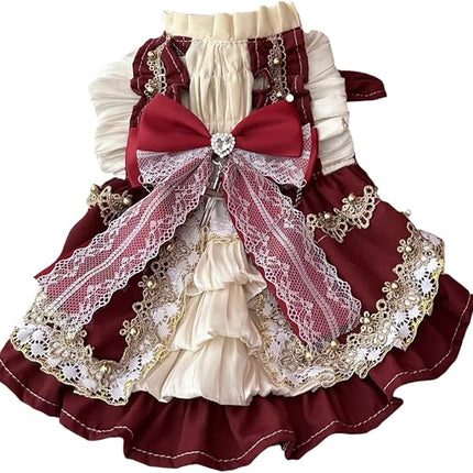 Fashion Sweet Puppy Dog Lace Princess Dress for EXTRAL Small and Small Dog A-WineRed-1 X-Large