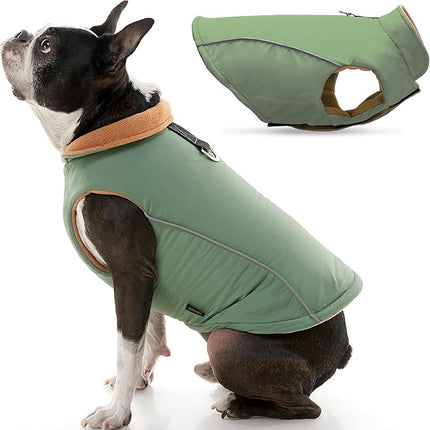 Gooby Sports Vest Dog Jacket - Green, Medium - Reflective Dog Vest with D Ring Leash Warm Fleece Lined Hook and Loop Closure for Small to Medium Dogs