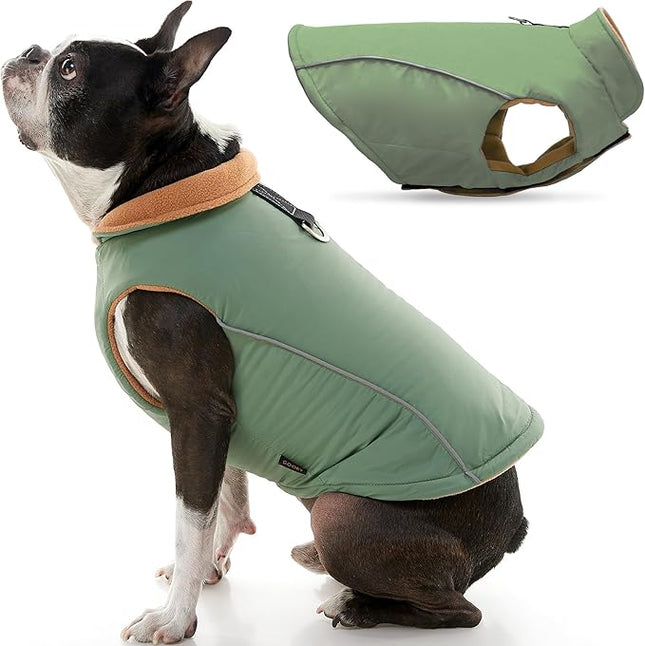 Gooby Sports Vest Dog Jacket - Green, Medium - Reflective Dog Vest with D Ring Leash Warm Fleece Lined Hook and Loop Closure for Small to Medium Dogs