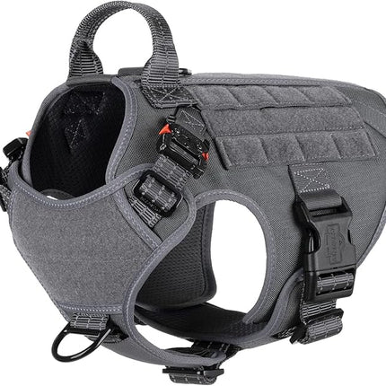 ICEFANG Tactical Dog Harness, Medium Size,2X Metal Buckle,Working Dog MOLLE Vest with Handle,No Pulling Front Leash Clip,Hook and Loop Panel (Grey,M (Pack of 1))