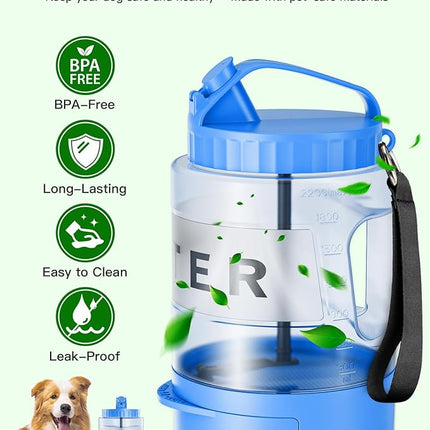 Large Dog Water Bottle Portable Bowl - 77oz Dog Travel Water Dispenser with Pull Out Bowl, Ideal for Hiking, Camping, Parks, Leak-Proof BPA-Free Outdoor Pet Bottle for Large Pets, Blue
