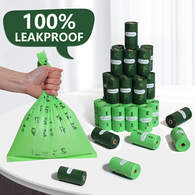 Biodegradable Poop Bags for Dogs,120 Compostable Dog Waste Bags Rolls,Eco-Friendly,Extra Thick,Leakproof,Tear-Resistant,Unscented,Plant-based,ASTM D6400 & EN 13432 Compliant,Light Green