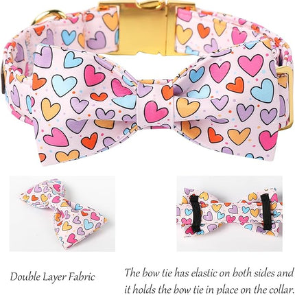 Lionet Paws Valentine's White Dog Collar, Cute Heart Dog Collar for Small Dogs, Adjustable Cotton Pet Puppy Collars for Small Dogs