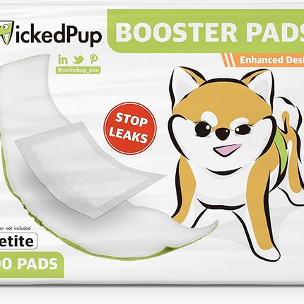 WICKEDPUP Dog Diaper Liners Booster Pads for Male and Female Dogs, 100ct | Disposable Diaper Inserts fit Most Reusable Pet Belly Bands, Wraps, and Washable Period Panties (Petite (100 Count))