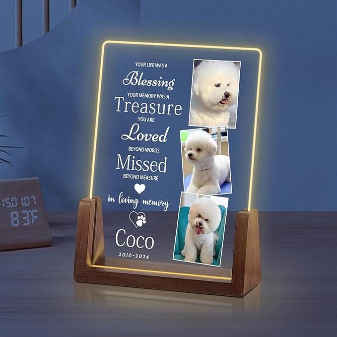 Customized Dog Memorial Gifts for Loss of Dog, Pet Memorial Gifts for Dogs, in Memory of Dog,Pet Sympathy Gifts for Dogs, Pet Memorial Gifts Cat, Dog Memorial Acrylic Night Light, Pet Loss Gifts