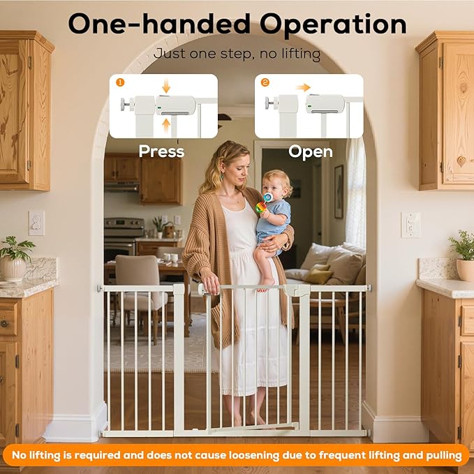 29.5-40.6" Baby Gate for Stairs, Baby Safety Essentials, Auto Close Gate for Doorways, Easy Install Pressure Mounted Dog Gate Indoor, Pet Gates for Dogs, White (2 Pack)