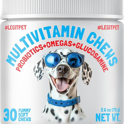 LEGITPET Dog Vitamins - 30 Multivitamins Chews w/Glucosamine Chondroitin, Probiotics Digestive Enzymes and Omegas - Supplement for Overall Health - Joint Support, Immune Health, Skin and Heart Health