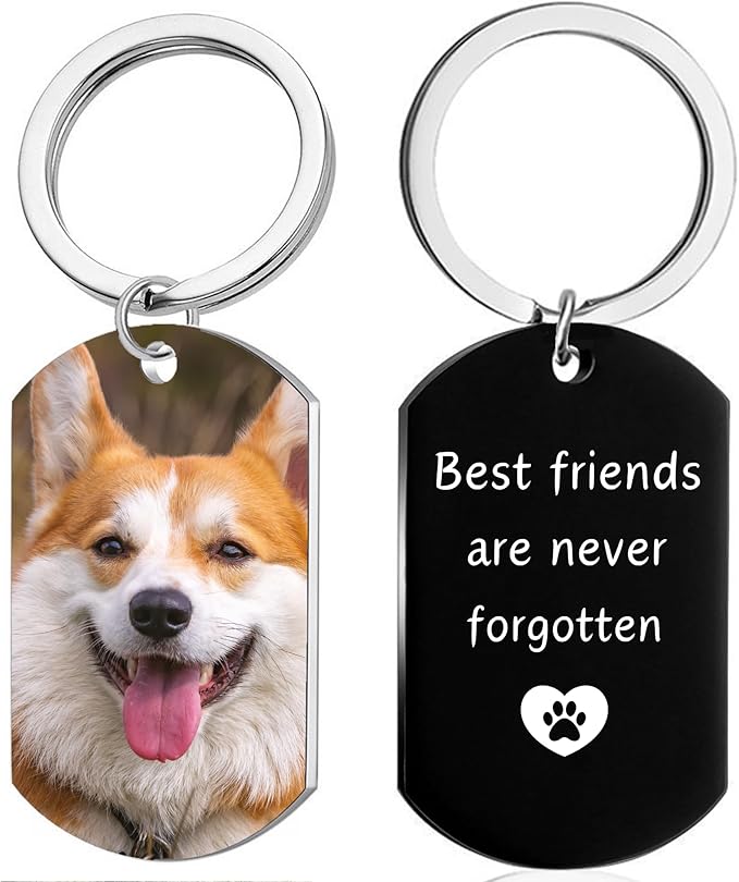 Personalized Pet Memorial Photo Keychain,Custom DogCat Remembrance Keychains with Picture Text,Loss of Pet Sympathy Key Chain