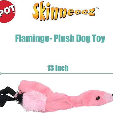 SPOT Skinneeez Flamingo 13 Inch Stuffing-Free Plush Squeaky Dog Toy – Soft Interactive Chew Toy for Small and Medium Dogs – Mess-Free Play for Light & Moderate Chewers