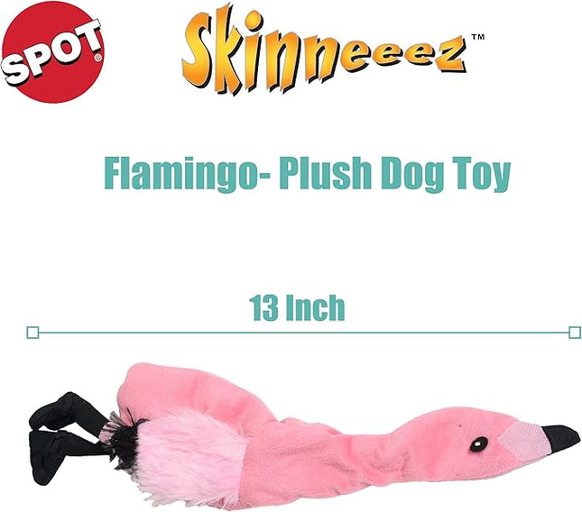 SPOT Skinneeez Flamingo 13 Inch Stuffing-Free Plush Squeaky Dog Toy – Soft Interactive Chew Toy for Small and Medium Dogs – Mess-Free Play for Light & Moderate Chewers