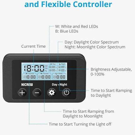 NICREW Marine Clip on Aquarium Light, Saltwater Fish Tank Light for Coral Reef Tanks with LCD Timer, 2 Lighting Modes