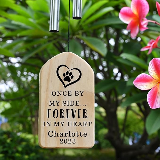 Dog Memorial Gifts, Jocidea Personalized Pet Memorial Wind Chime, Loss of Dog Sympathy Gift, Pet Remembrance Gifts, in Memory of Dog Cat, Loss of Pet - Paw Print with Heart